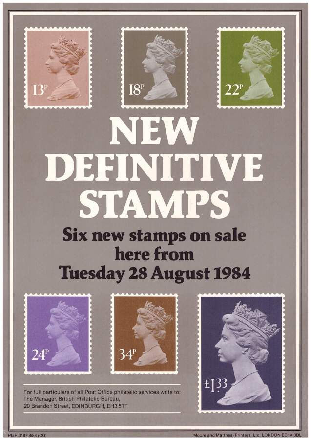 (image for) 1984 New Definitives Post Office A4 poster. PL(P)3197 8/84 (CG).
